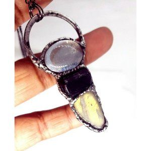 Crystal statement crystal necklace gothic fantasy style metalwork handmade jewel